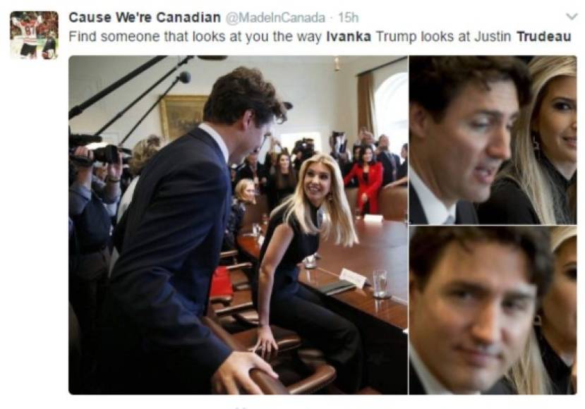 Los canadienses resaltaron las miradas de la primera hija estadounidense. 'Encuentra a alguien que te vea como Ivanka Trump a Justin Trudeau', dice este usuario de Twitter.