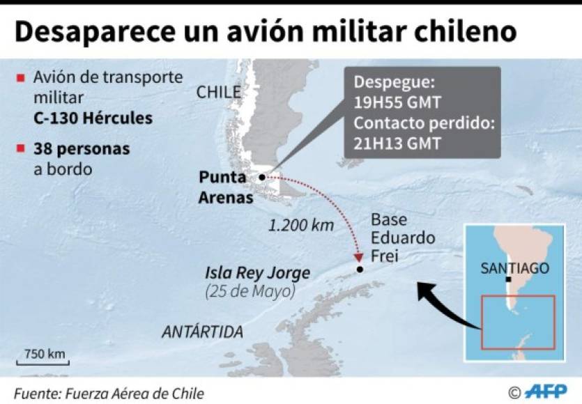 La aeronave perdió comunicación cuando sobrevolaba el mar de Drake (o de Hoces), un paso marítimo entre el continente americano y la Antártida considerado por los navegantes como uno de los más tormentoso del planeta.