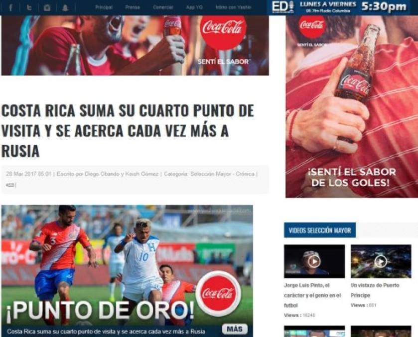 Medios de Costa Rica han salido contentos con el partido.