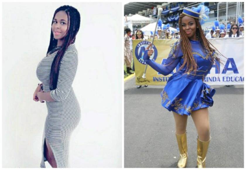 Luciendo un vestido azul con unas botas doradas, la joven Sharon Ruiz conquistó con su imponente figura al estadio nacional de Tegucigalpa.