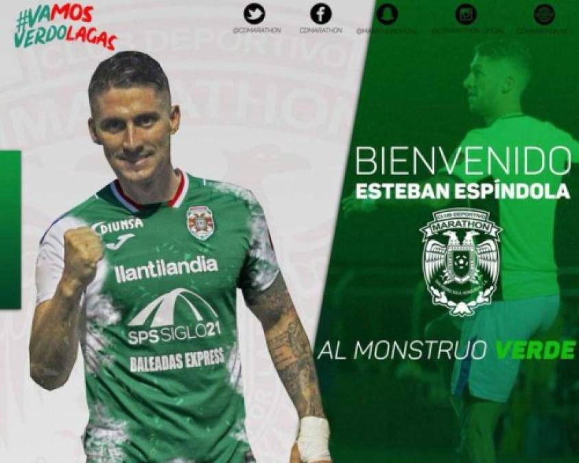 Esteban Espíndola: El defensor argentino ha sido anunciado como nuevo fichaje del Marathón para la próxima campaña. El zaguero sonaba para volver al Olimpia, pero al final jugará en el club verdolaga.