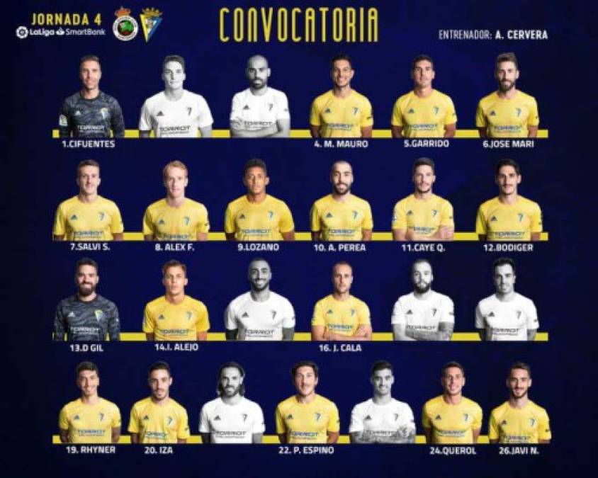 El Cádiz anunció que el hondureño Antony Lozano entró en la convocatoria para el partido que sostendrán este viernes por la jornada 4 de la segunda de España.