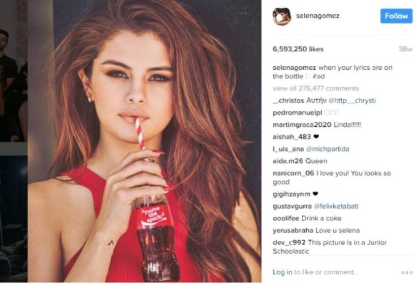 La cantante Selena Gómez es, sin duda, una de las estrellas más queridas en Instagram. Sus fotos rompen récord en la red social. De sus fotos esta es la que tiene más like: 6.5 millones.