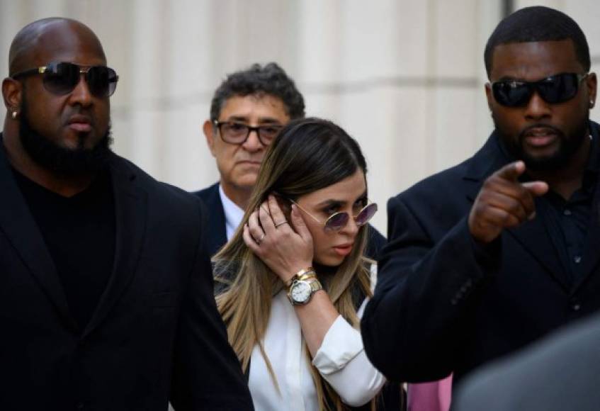 (FILES) In this file photo Emma Coronel Aispuro, wife of Joaquin 'El Chapo' Guzman walks out of Brooklyn Federal Court on July 17, 2019, after Mexican drug lord Joaquin 'El Chapo' Guzman's sentencing, in New York city. - US authorities arrested the wife of jailed Mexican drug lord Joaquin 'El Chapo' Guzman Loera February 22 as she arrived at Dulles International Airport outside of Washington, the Justice Department said.<br/>Emma Coronel Aispuro, 31, faces charges of conspiracy to traffick cocaine, methamphetamine, heroin and marijuana for importation into the United States, it said. (Photo by Johannes EISELE / AFP)