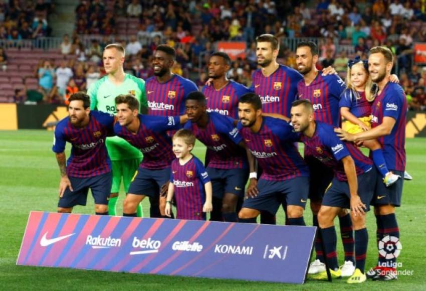 El primer once del Barcelona en la Liga Española 2018-19.