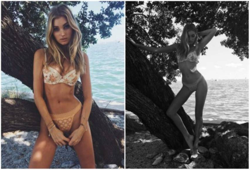 La guapa sueca de 28 años Elsa Hosk lució en sus redes un top de bikini blanco con fondo marrón claro. <br/><br/>Frente al agua luce sexi y confiada. <br/>