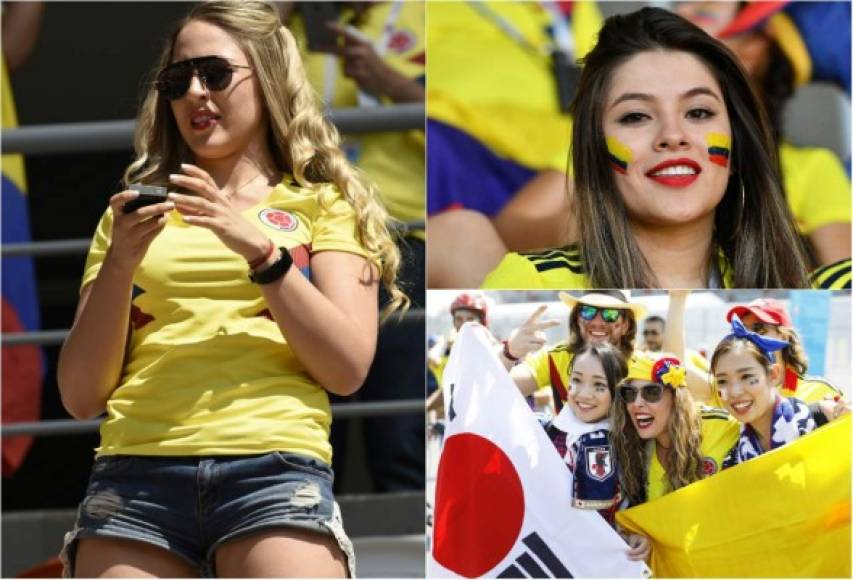 Las aficionadas colombianas pusieron el ambiente en Saransk durante el amargo debut de su Selección que sufrió una inesperada derrota 2-1 contra Japón, en el primer partido del grupo H en el Mundial de Rusia.