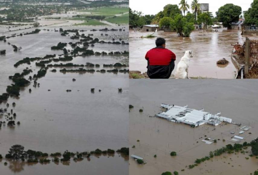 La crecida de los ríos Chamelecón y Ulúa provocó nuevas inundaciones en La Lima y El Progreso luego del paso de la tormenta tropical Iota. Fotos AFP.