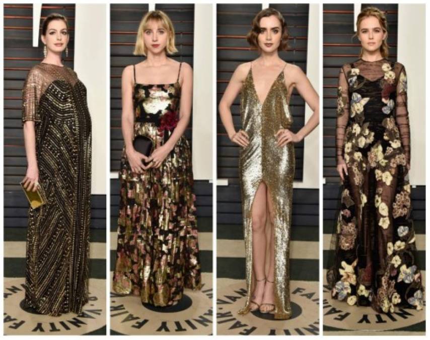 Con destellos dorados llegaron Anne Hathaway, Zoe Kazan, Lily Collins y Zoey Deutch.<br/><br/>