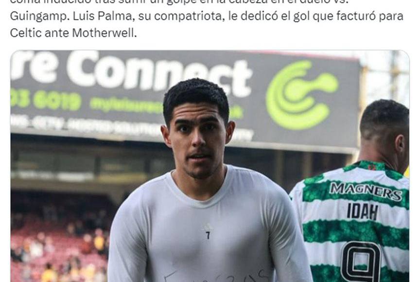 Luis Palma marcó con la camiseta del Celtic de Escocia y le dedicó a Alberth Elis.