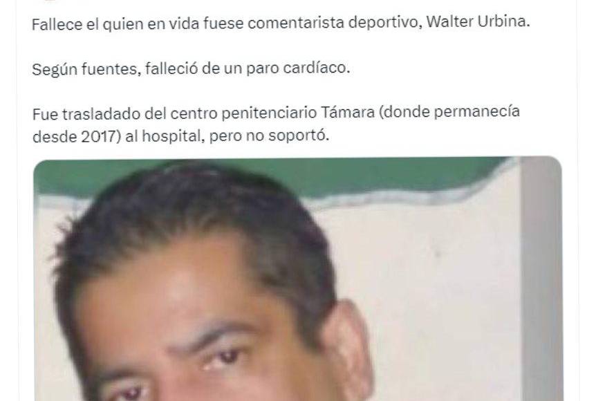 Walter Urbina falleció de un paro cardíaco.