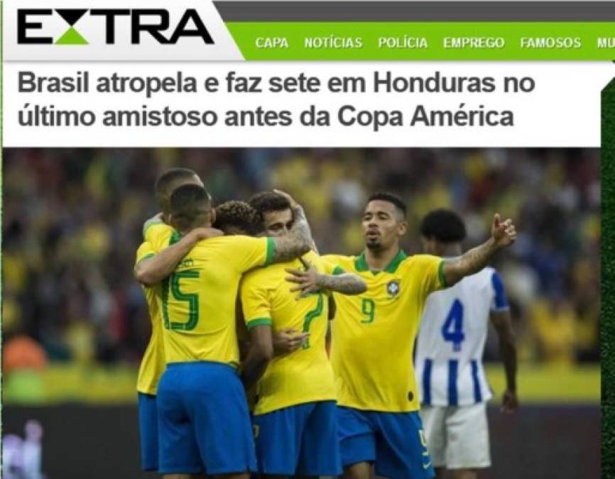 Diario Extra de Brasil - 'Brasil atropella y hace siete en Honduras en el último amistoso antes de la Copa América'.