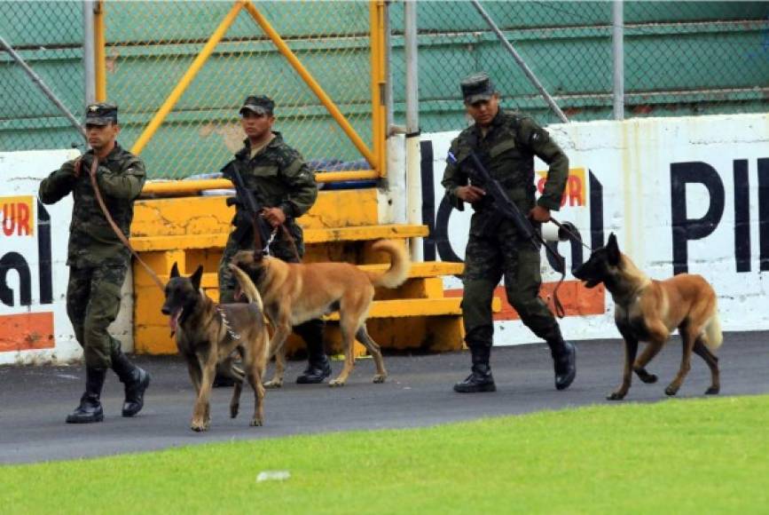 Elementos de la Policía Militar estuvieron atentos a todos acompañados con sus perros entrenados.