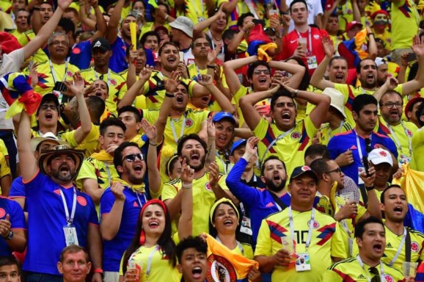 La celebración de los aficionados colombianos contra Polonia. Foto AFP