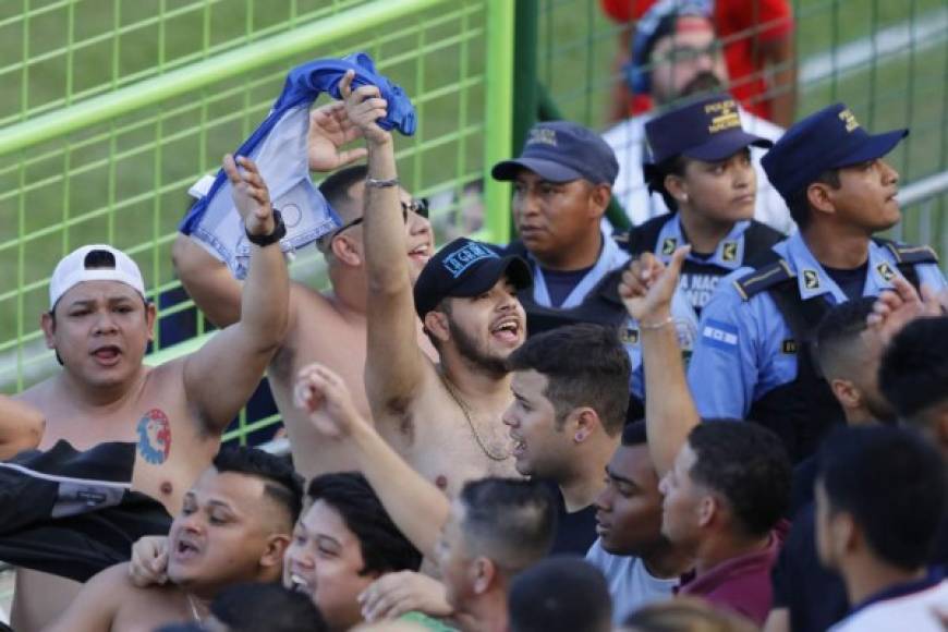 Aficionados del Olimpia celebrando con mucha emoción en el Yankel.