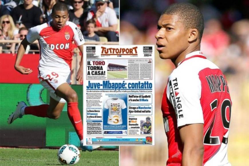 El diario Tuttosport publica este miércoles en su portada un posible contacto entre la Juventus y la gran estrella del mercado de verano, Kylian Mbappé, del Mónaco