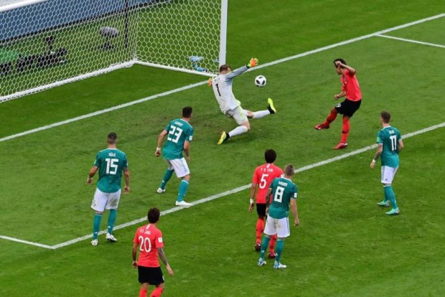 La jugada del primer gol de Corea del Sur que marcó Kim Young-gwon ante Alemania. Foto AFP