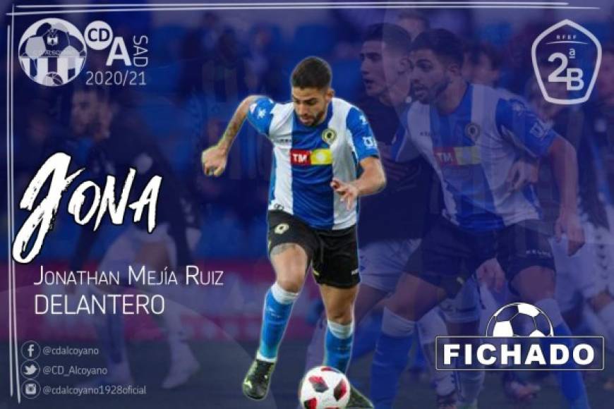 Jona Mejia tiene nuevo equipo en el fútbol español. El delantero hondureño jugará en el Alcoyano de la Tercera División tras rescindir su contrato con el Hércules, de la misma categoría.