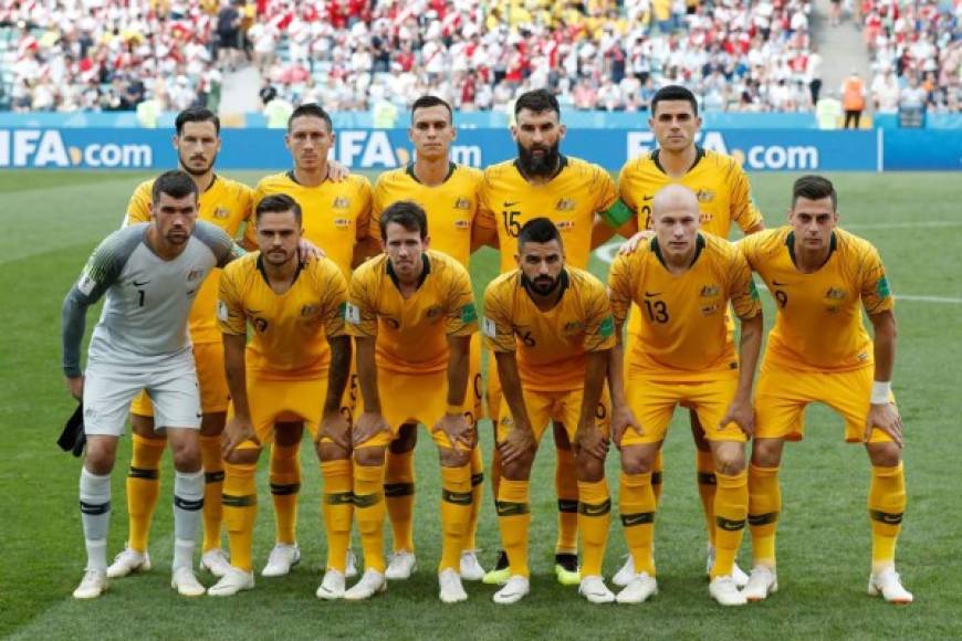 El once titular de Australia para enfrentar a Perú. Foto AFP