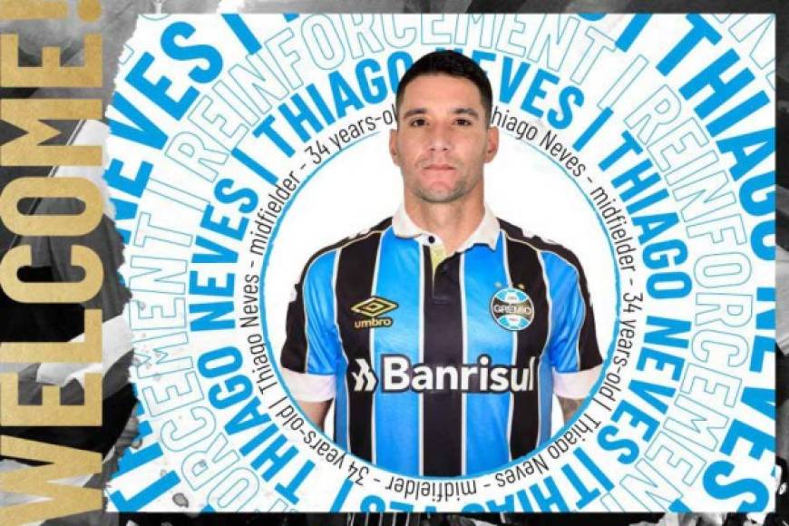 Thiago Neves, delantero brasileño de 34 años, ha fichado como agente libre por el Gremio de Porto Alegre procedente del Cruzeiro. Firma por una temporada.