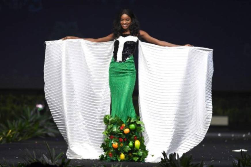 Aramide Lopez, Miss Nigeria 2018 poses on stage during the 2018 Miss Universe national costume presentation in Chonburi province on December 10, 2018. (Photo by Lillian SUWANRUMPHA / AFP)