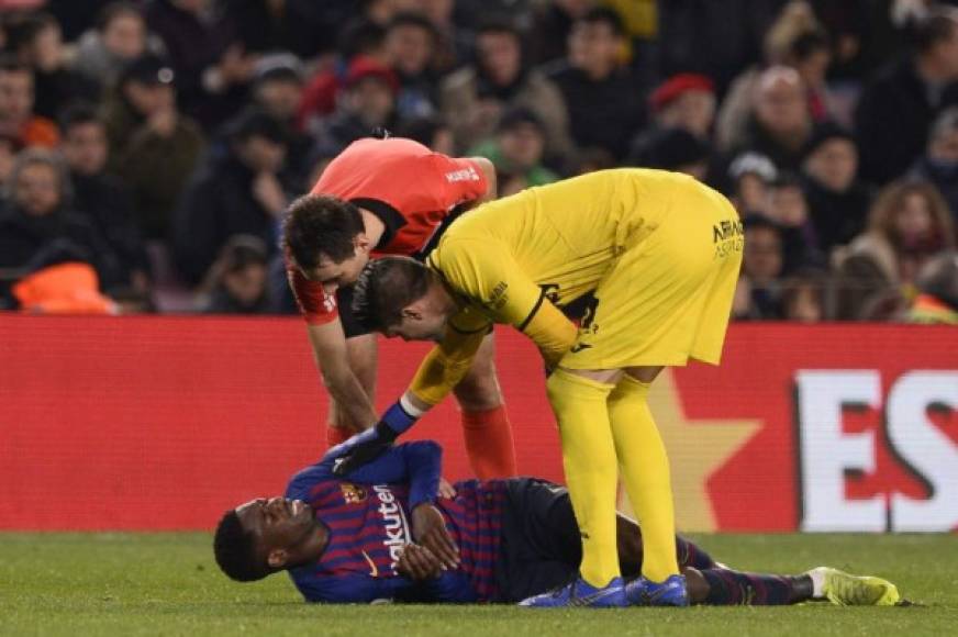 Ousmane Dembélé tuvo que retirarse del partido ante Leganés por lesión y el primer diagnóstico es que sufre de un esguince en el tobillo izquierdo.