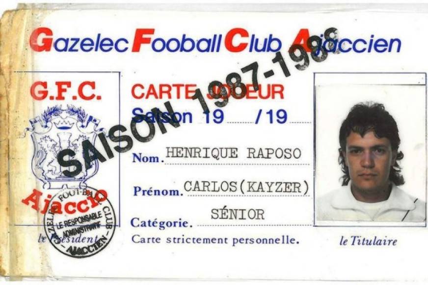Carlos Kaiser logró otros contratos como profesional. Tras el Flamengo, llegó a fichar por el Puebla de México, se fue seis meses después al Paso Patriots de Estados Unidos. También fue fichado por el Bangú de Brasil y en 1990 dio el gran salto a Europa, aterrizó en el Ajaccio francés como una estrella (en la imagen el carnet del Ajaccio).