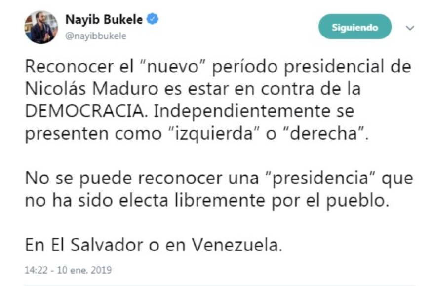 La postura de Bukele en el tablero internacional sigue siendo una incógnita, aunque el nuevo mandatario ha mostrado su rechazo contra Nicolás Maduro y Ortega, aliados históricos del FMLN.