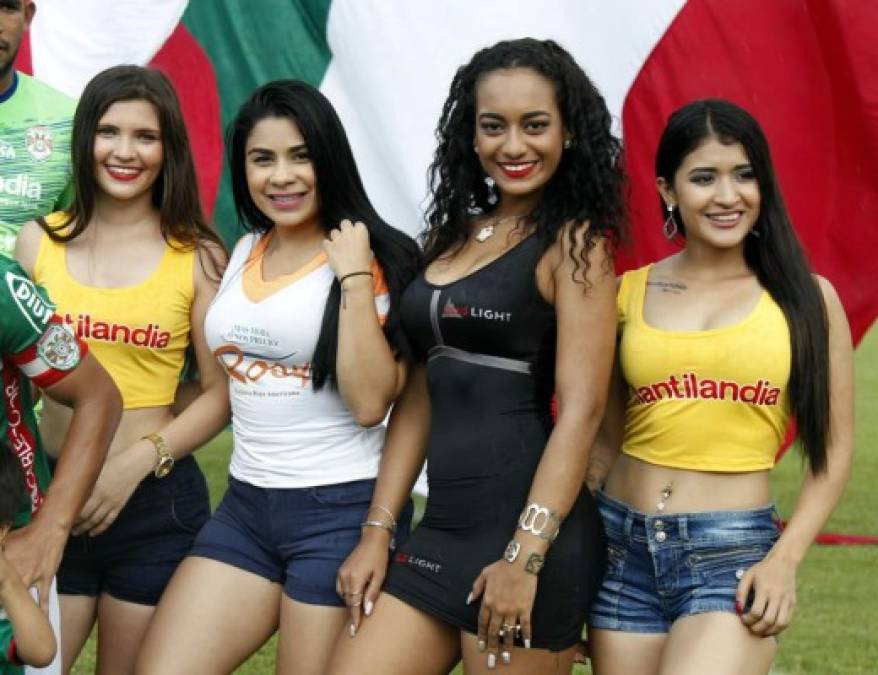 Algunas de las sensuales edecanes que adornaron el clásico Marathón-Olimpia.