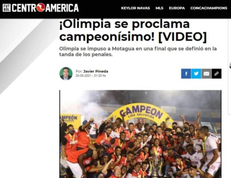 La página Fútbol de Centroamérica - “¡Olimpia se proclama campeonísimo!”.