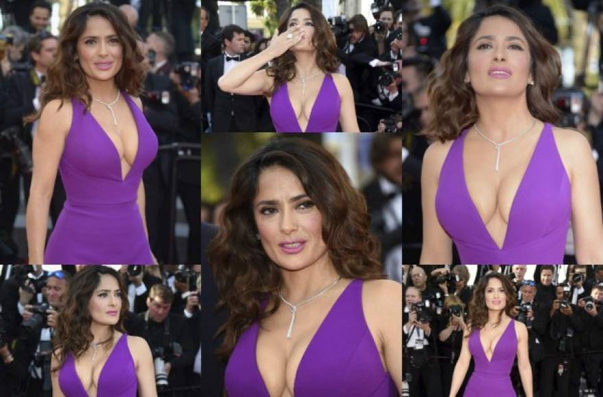 Salma Hayek no pasó desapercibida en el reciente festival de Cannes. La actriz mexicana paseó su belleza por la alfombra roja cubierta por un elegante vestido Gucci con cuello V.