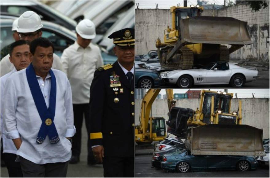 El polémico presidente filipino, Rodrigo Duterte, ordenó la destrucción de un centenar de automóviles de lujo, como parte de su ofensiva contra la corrupción y el narcotráfico.