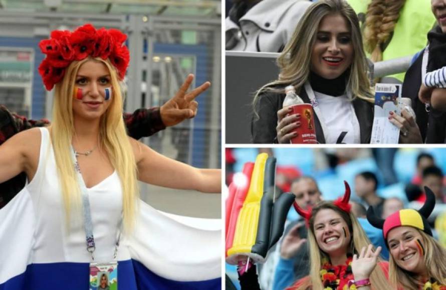Las hermosas chicas que adornan el partido de semifinal entre Francia y Bélgica en el Mundial de Rusia 2018.