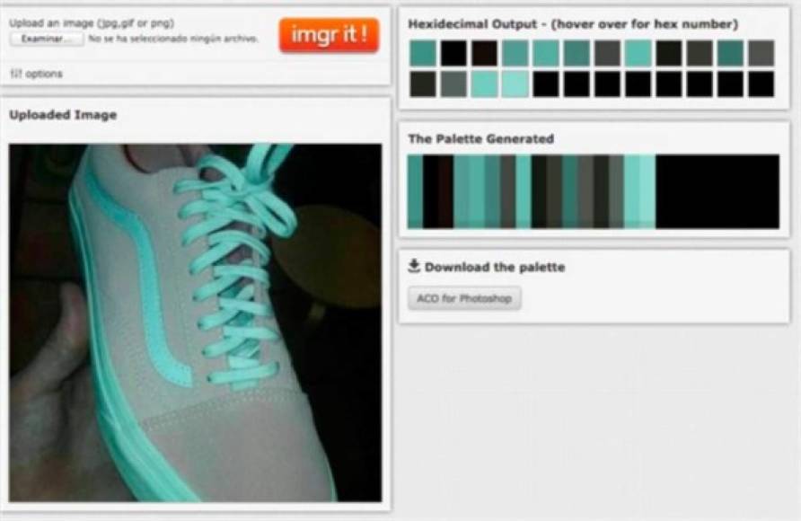 Otra herramienta en Internet que analiza los colores de las imágenes, dio como resultado lo siguiente.