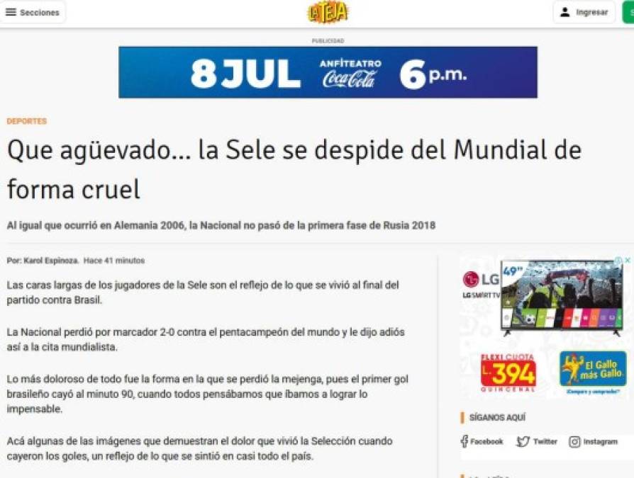 Así título diario La Teja de Costa Rica.