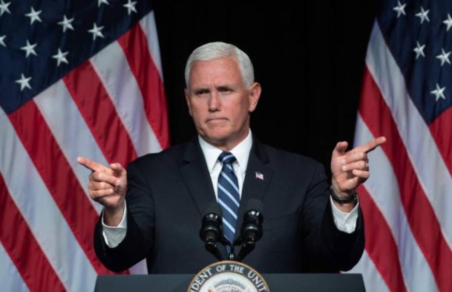 (FILES) In this file photo taken on August 9, 2018 US Vice President Mike Pence speaks about the creation of a new branch of the military, Space Force, at the Pentagon in Washington, DC.<br/>A spokesman for Mike Pence on September 6, 2018 denied the US vice president might be the official who wrote a scathing, unsigned op-ed piece in the New York Times about President Donald Trump. On the internet, the focus on Pence as the possible author apparently stemmed from the use of the obscure word 'lodestar' in the column. Pence is said to have used that term in several speeches in the past.But Pence spokesman Jarrod Agen insisted the vice president did not write the piece, which said Trump's own staff sees him as a danger to the nation who needs to be protected from his own erratic impulses.<br/> / AFP PHOTO / SAUL LOEB