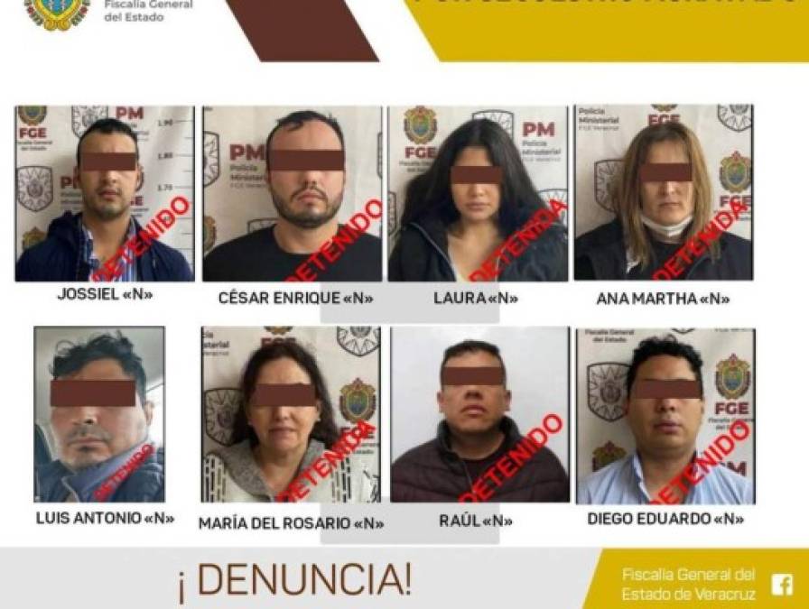 La exreina de belleza fue detenida junto a otras siete personas identificadas como Luis Antonio “N”, Raúl “N”, María del Rosario “N”, Ana Martha “N”, César Enrique “N”, Diego “N”, y Jossiel “N”, acusadas de secuestro.