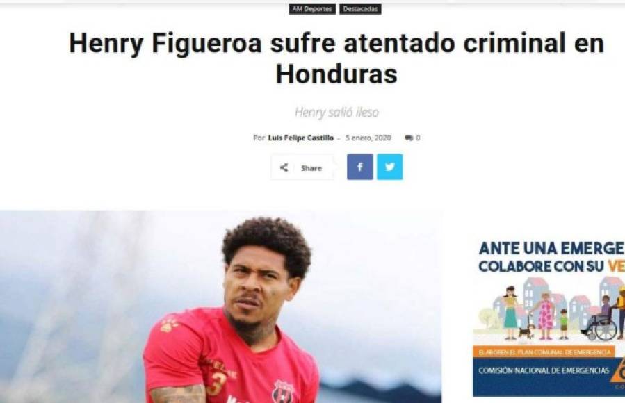 La noticia del atentado sufrido por Henry Figueroa también fue divulgada en México.