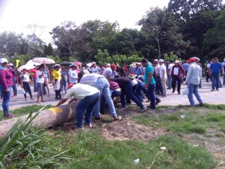 Los manifestantes utilizaron piedras, y postes caídos para obstruír el paso en diferentes carreteras del país.