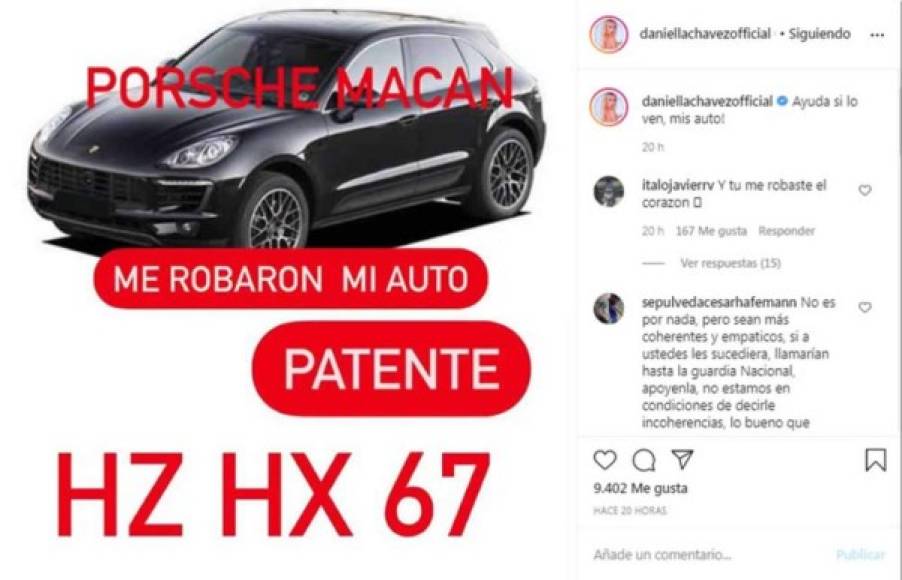 Este es el carro que le robaron a Daniella Chávez, un Porsche Macan.