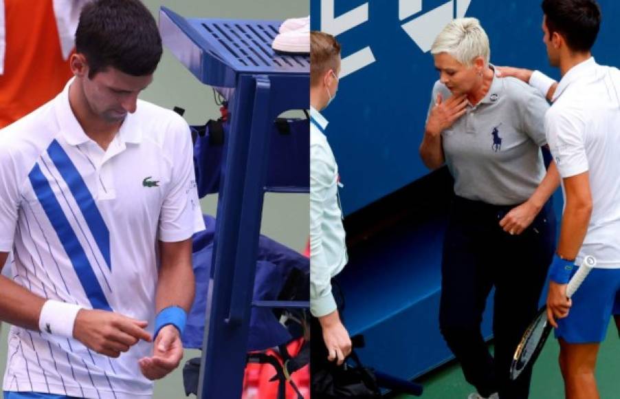 El número uno del mundo, el serbio Novak Djokovic, fue descalificado del Abierto de Estados Unidos por dar un pelotazo a una jueza de línea del encuentro que le enfrentaba al español Pablo Carreño. A continuación te mostraron las imágenes de lo ocurrido. Fotos AFP y EFE.
