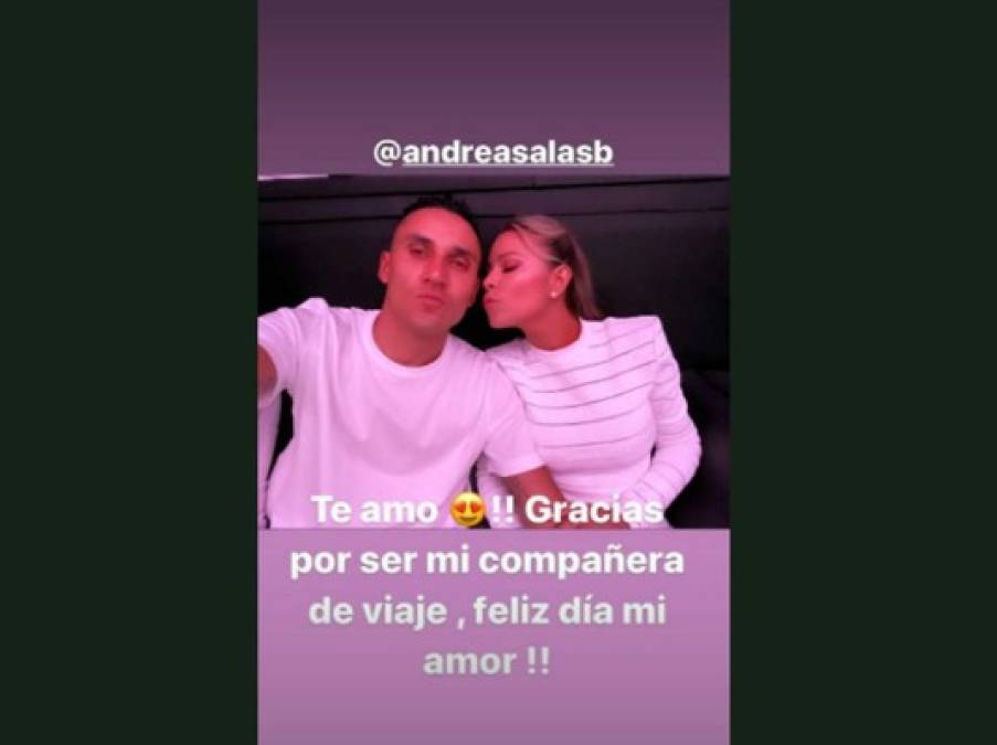 Keylor Navas, portero tico del PSG, dedicó un bello mensaje a su hermosa esposa Andrea Salas 'Te amo, gracias por ser mi compañera de viaje, feliz día mi amor'.