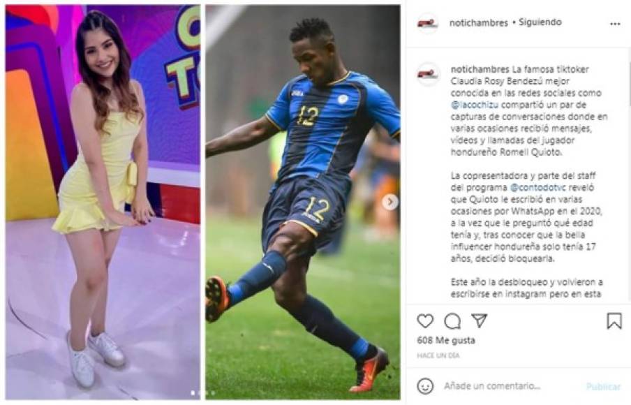 En las redes sociales, como la cuenta @Notichambres de Instagram, se filtró las conversaciones que Romell Quioto mantuvo con Claudia Rosy Bendezú.