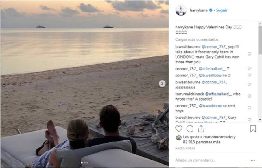 Harry Kane, delantero inglés del Tottenha, subió esta imagen a su Instagram junto a su esposa Katie Goodland.