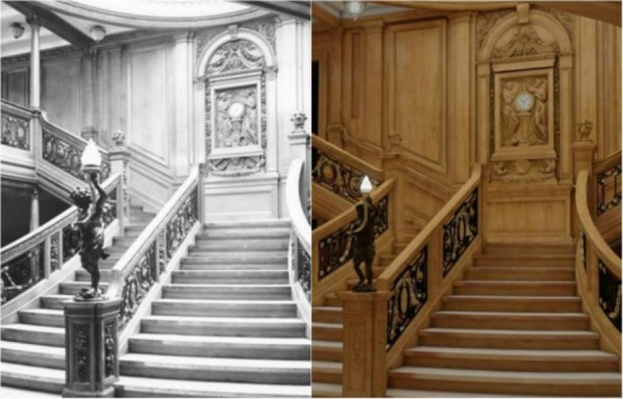 La gran escalera es una de las imágenes icónicas del Titanic. Estaba reservada para las personas de primera clase.