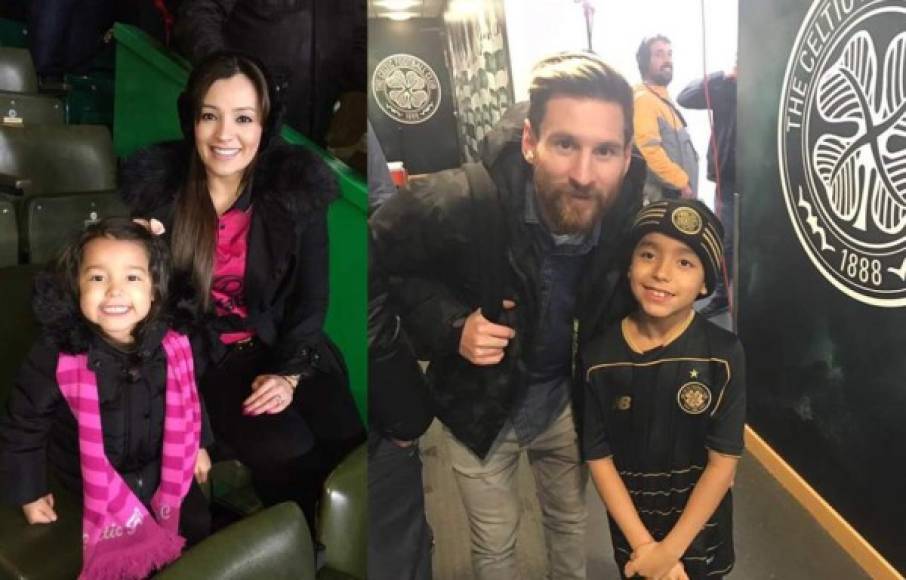 Y una gran foto, sus hijos con el crack argentino Lionel Messi luego de un duelo entre Celtic - Barcelona. El atacante no tuvo problemas y accedió a posarle con los pequeños.