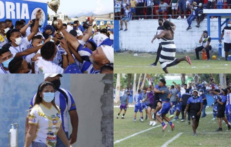 Victoria venció 2-1 al Génesis Huracán y se proclamó campeón del Clausura 2021 en la Liga de Ascenso. En la Ceiba se vivió un gran ambiente deportivo y el personaje de 'La More' se robó el show. Fotos Edwin Romero.