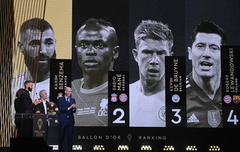 Karim Benzema ganó el Balón de Oro 2022 por delante de Sadio Mané (2), Kevin de Bruyne (3) y Robert Lewandowski (4).