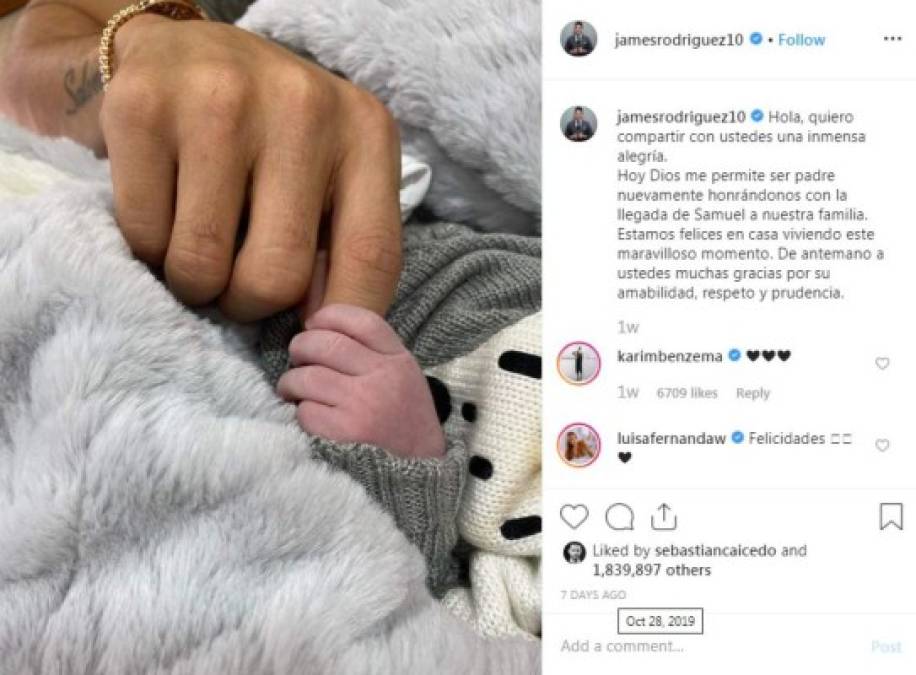 Cuando James anunció el nacimiento del bebé la semana pasada todo parecía indicar que la decisión había sido tomada junto a su novia desde hace un año, Shannon de Lima, quien le dedicó incluso una bienvenida al bebé Samuel.