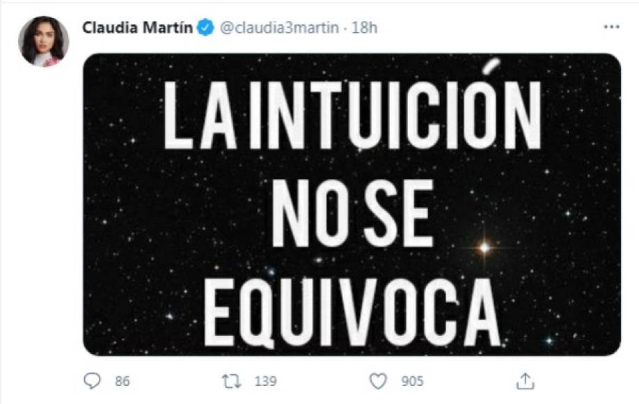 Y luego de toda la polémica que se ha desatado por el supuesto romance del productor de televisión con Perroni, se dio a conocer que Claudia y Andrés también están separados. De hecho, la actriz se pronunció en sus redes sociales sobre la difícil situación que atraviesa, aunque lo hizo por medio de un escueto mensaje que dice: “La intuición no se equivoca”.